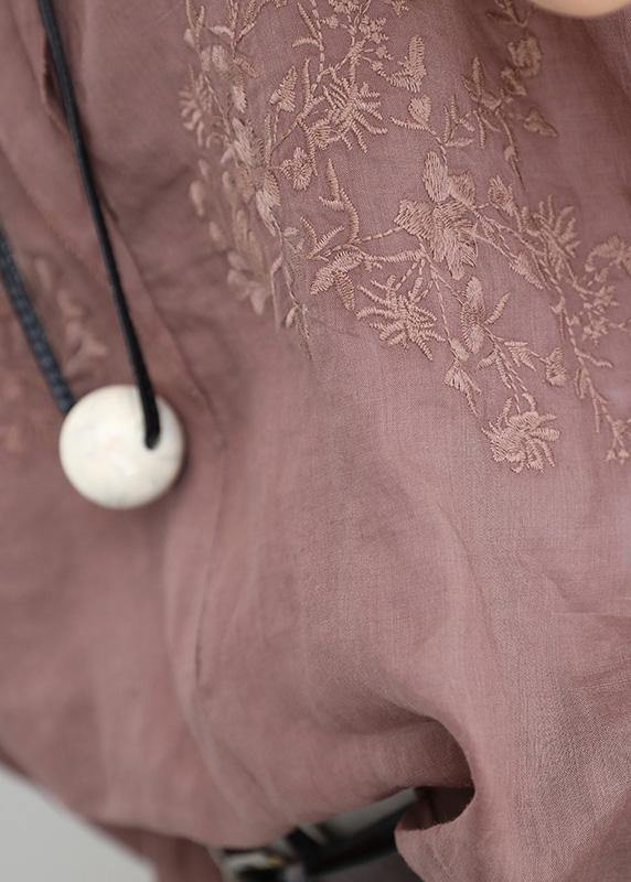 Simple Purple Khaki Linen Clothes Stand Collar Short Summer Tops