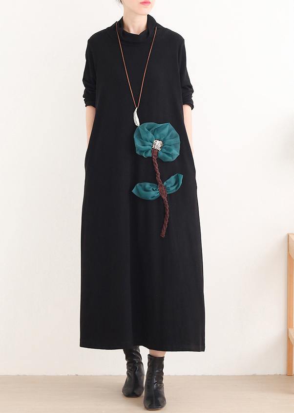 Simple Red Lotus Long Dress High Neck Maxi Dress