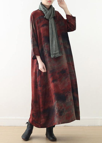 Simple Red Print Dress Omychic Online Shopping O Neck Baggy a Line Spring Dress