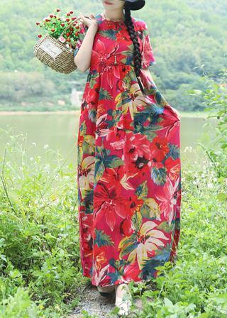 Simple Red Prints Linen Dress Outfits Short Sleeveless Love Summer Dress