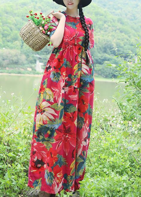 Simple Red Prints Linen Dress Outfits Short Sleeveless Love Summer Dress