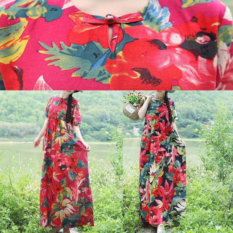 Simple Red Prints Linen Dress Outfits Short Sleeveless Love Summer Dress