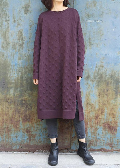 Simple Side Open Sweater Winter Dresses Street Style Purple Largo Knitwear