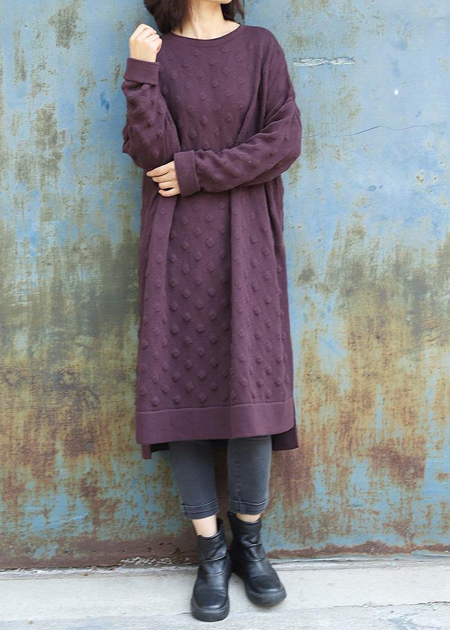 Simple Side Open Sweater Winter Dresses Street Style Purple Largo Knitwear