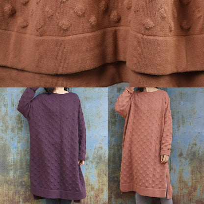 Simple Side Open Sweater Winter Dresses Street Style Purple Largo Knitwear