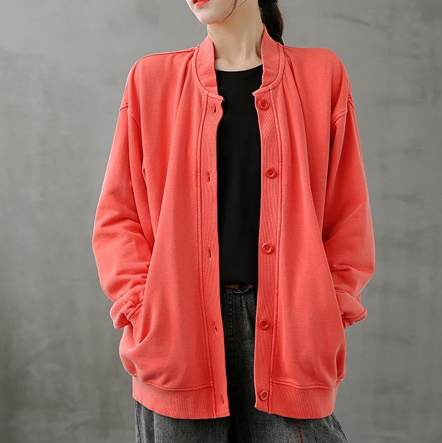 Simple Stand Collar Button Down Tops Blouses Work Outfits Red Top