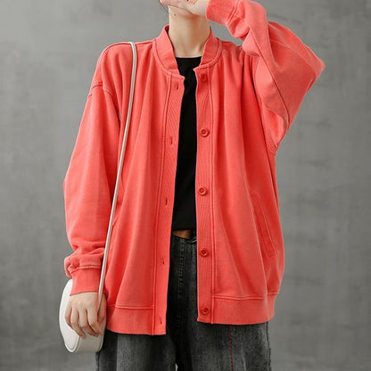 Simple Stand Collar Button Down Tops Blouses Work Outfits Red Top
