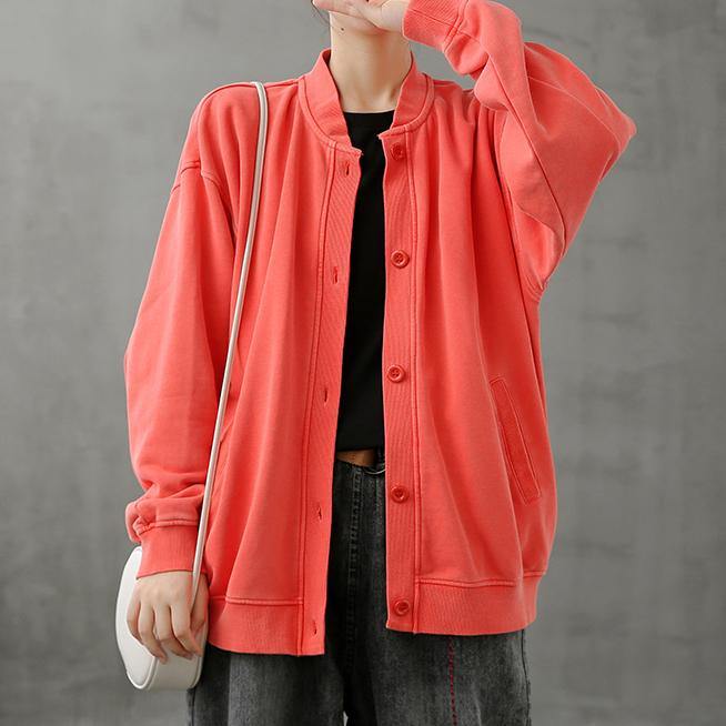 Simple Stand Collar Button Down Tops Blouses Work Outfits Red Top