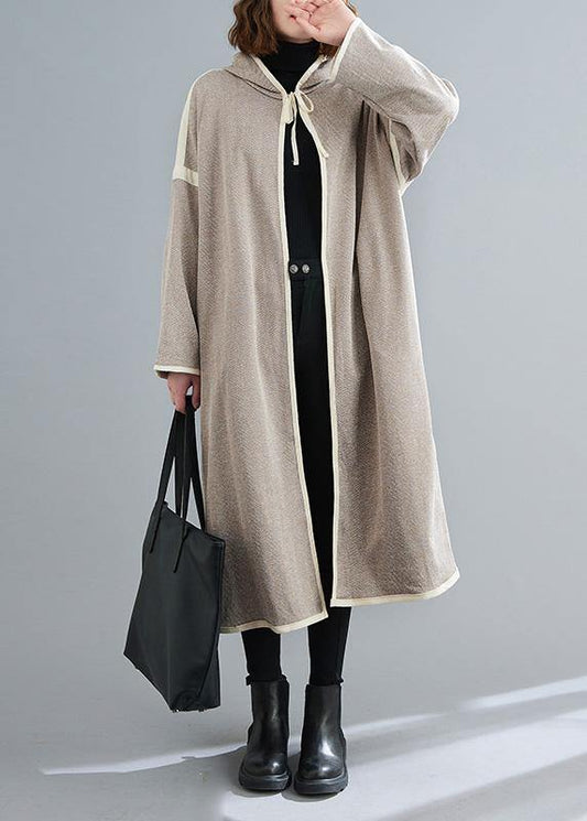 Simple Striped Tunic Coats Outfits Hooded Patchwork Coat
