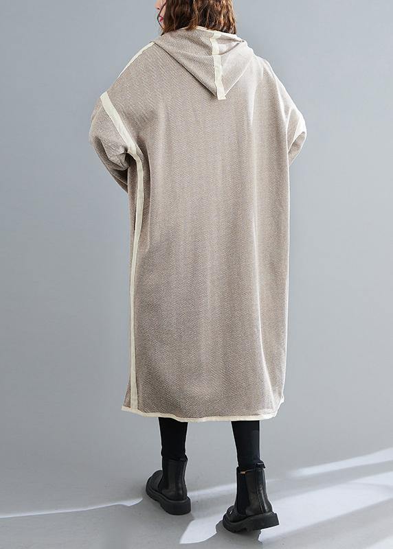 Simple Striped Tunic Coats Outfits Hooded Patchwork Coat