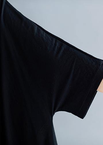 Simple Summer Cotton Dress O Neck Loose Black Dresses