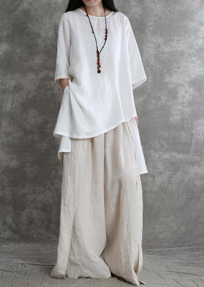 Simple Two-piece Female Summer Loose Loose White Shirt Wide-leg Pants