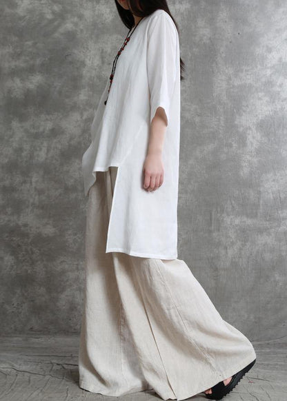 Simple Two-piece Female Summer Loose Loose White Shirt Wide-leg Pants