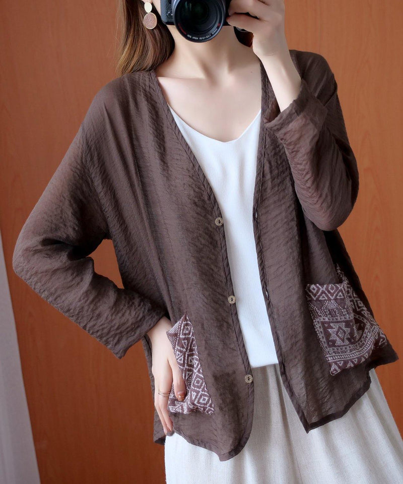 Simple V Neck Button Down Top Christmas Gifts Chocolate Tops