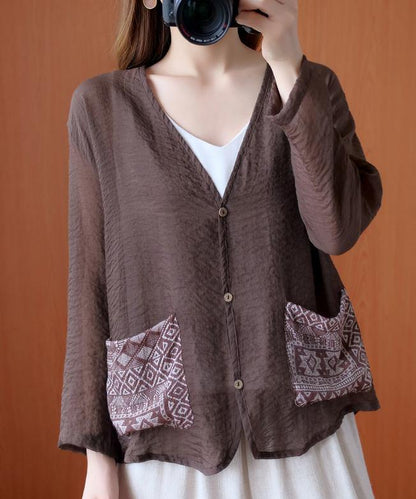 Simple v neck Button Down top Christmas Gifts chocolate tops