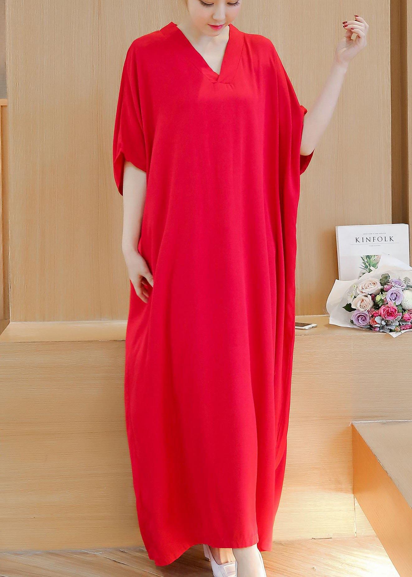 Simple V Neck Baggy Cotton Summer Quilting Dresses Runway Rose Maxi Dress