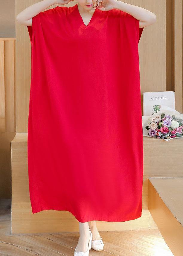 Simple V Neck Baggy Cotton Summer Quilting Dresses Runway Rose Maxi Dress