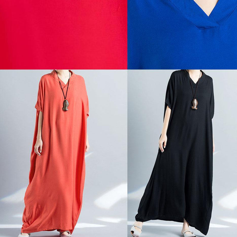 Simple V Neck Baggy Cotton Summer Quilting Dresses Runway Rose Maxi Dress