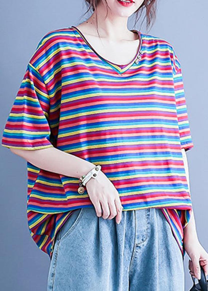 Simple V Neck Baggy Shirts Wardrobes Striped Blouse