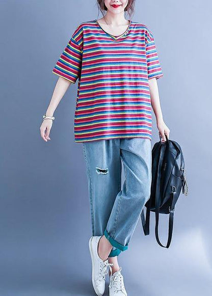 Simple V Neck Baggy Shirts Wardrobes Striped Blouse