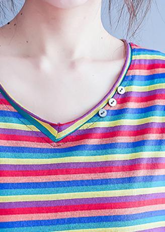 Simple V Neck Baggy Shirts Wardrobes Striped Blouse