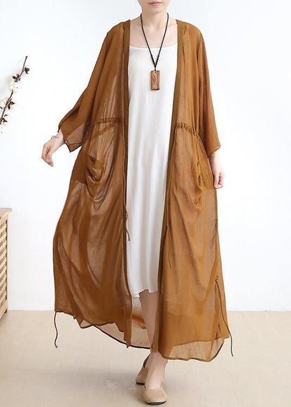 Simple V Neck Drawstring Outfit Design Yellow Long Dress