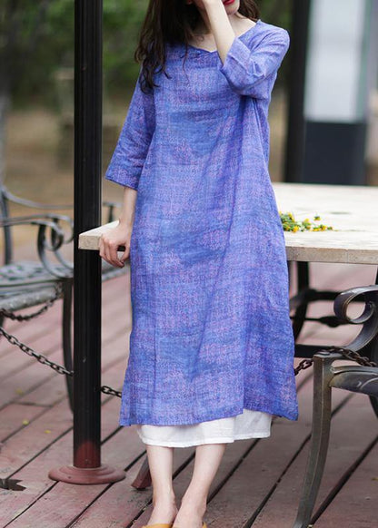Simple V Neck Half Sleeve Cotton Dress Shirts Blue Dress