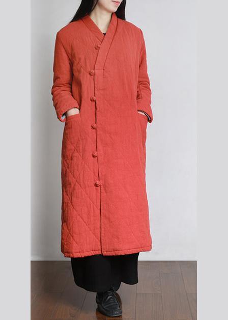 Simple V Neck Pockets Clothes for Pattern Orange Dress