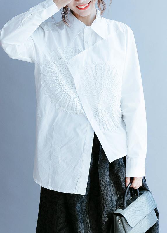 Simple White Clothes for Lapel Hollow Out Tops