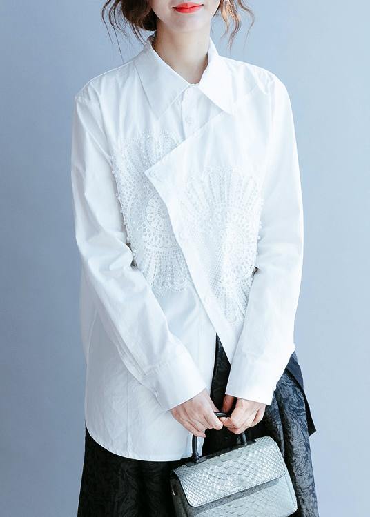 Simple White Clothes for Lapel Hollow Out Tops