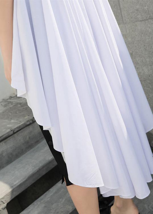 Simple White Cotton Long Shirts Low High Design Summer Top