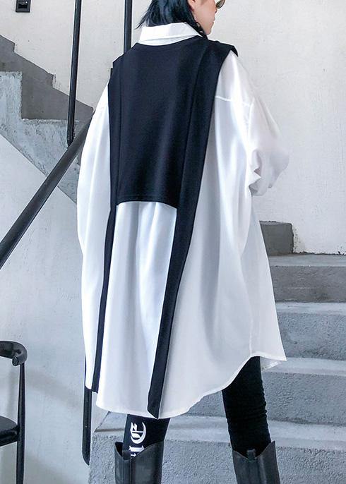 Simple White Cotton Tunic Top Two Pieces Oversized Wild Shirt