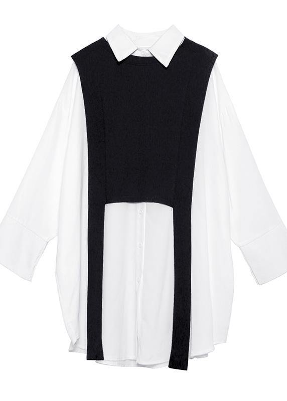 Simple White Cotton Tunic Top Two Pieces Oversized Wild Shirt
