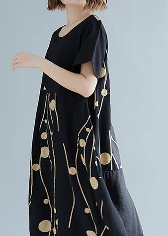 Simple White Print Cotton Linen Tunics Wild Daily Summer Dress