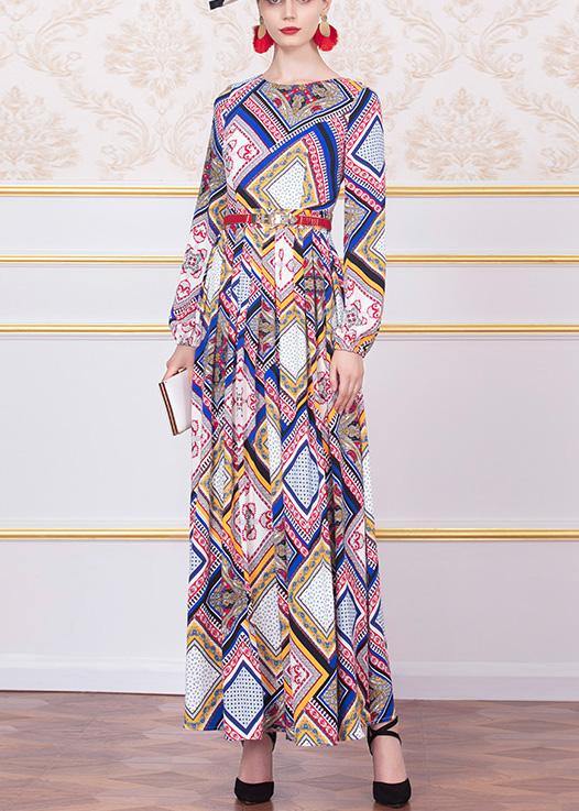 Simple White Prints Chiffon Dresses O Neck Maxi Winter Dress