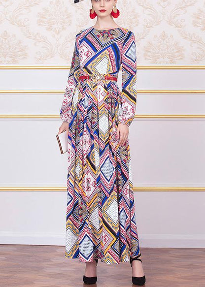 Simple White Prints Chiffon Dresses O Neck Maxi Winter Dress