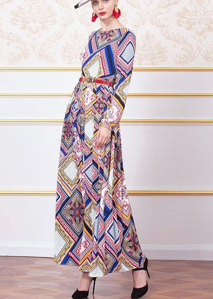 Simple White Prints Chiffon Dresses O Neck Maxi Winter Dress