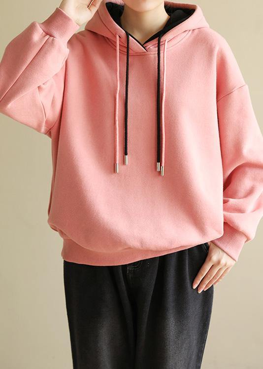 Simple Wild Cotton Double-layer Hooded Tunics for Shirts Pink Blouse