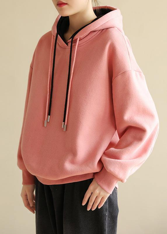 Simple Wild Cotton Double-layer Hooded Tunics for Shirts Pink Blouse