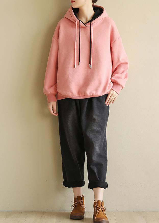 Simple Wild Cotton Double-layer Hooded Tunics for Shirts Pink Blouse