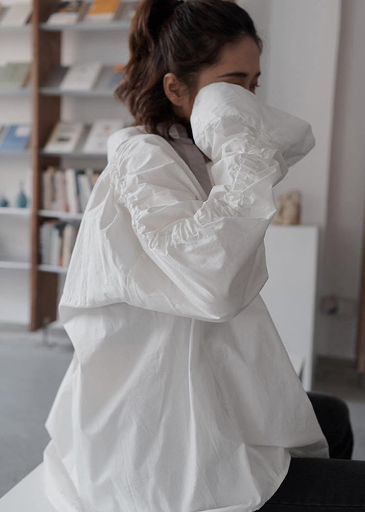 Simple Cinched Cotton Fall Tunic Shape White Tops