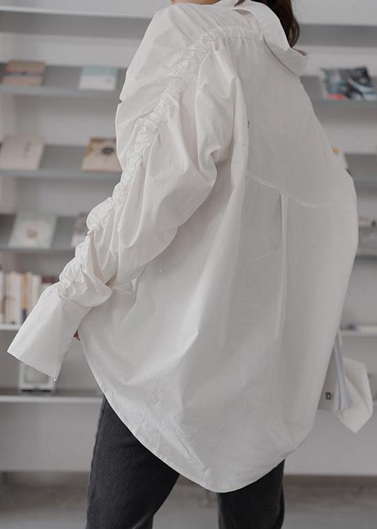 Simple Cinched Cotton Fall Tunic Shape White Tops