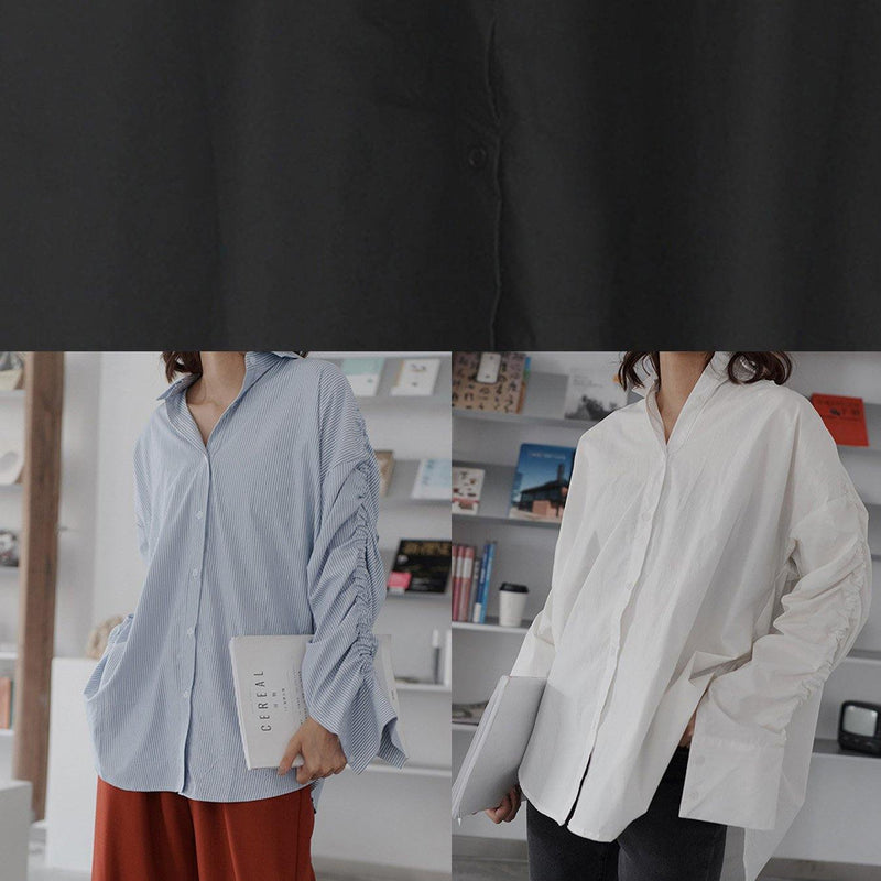 Simple Cinched Cotton Fall Tunic Shape White Tops