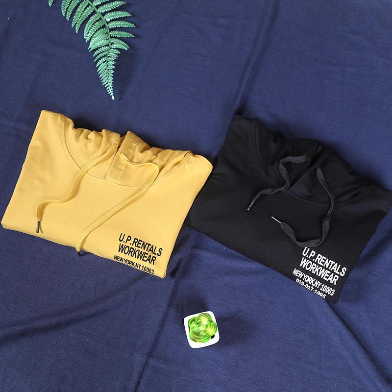 Simple Yellow Letter Shirts Hooded Patchwork Loose Shirt