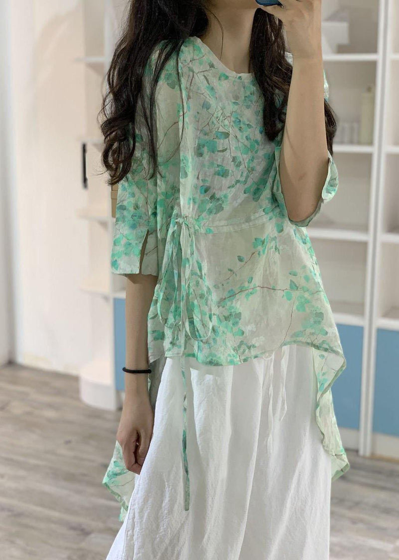 Simple Yellow Prints Linen Long Shirts Low High Design Box Summer Blouses