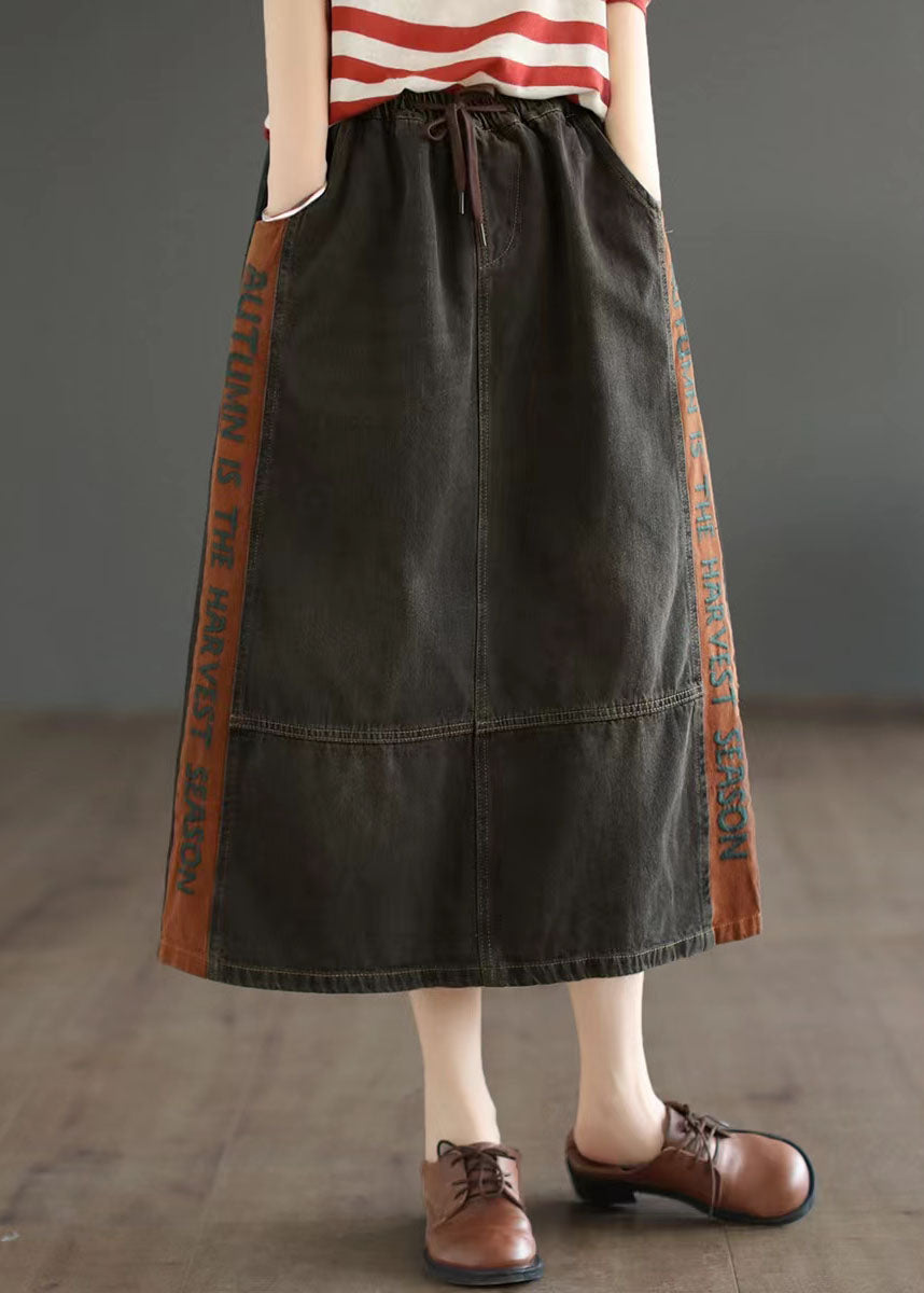 Simple Blue Pockets Patchwork a Line Fall Denim Skirts