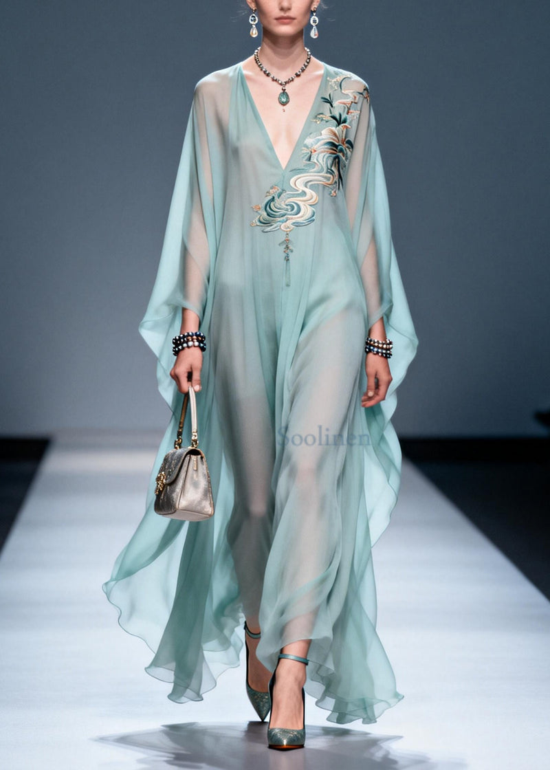 Sky Blue Print Chiffon a Line Dresses Oversized Summer