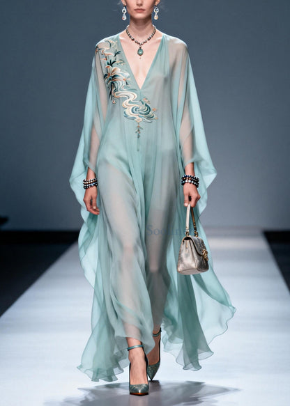 Sky Blue Print Chiffon a Line Dresses Oversized Summer