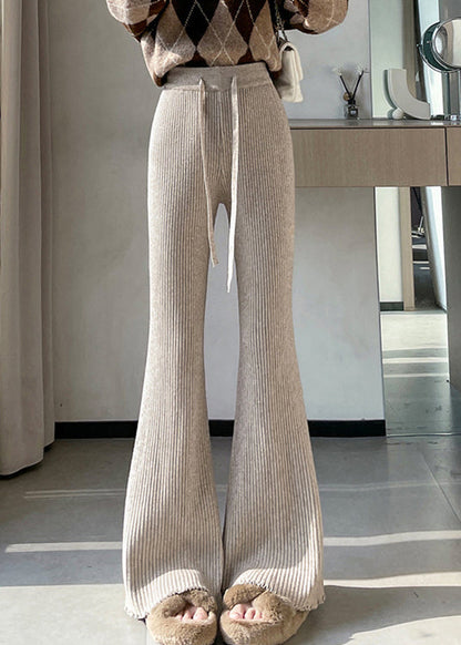 Slim Fit Apricot Drawstring Knit Flared Ttrousers Spring