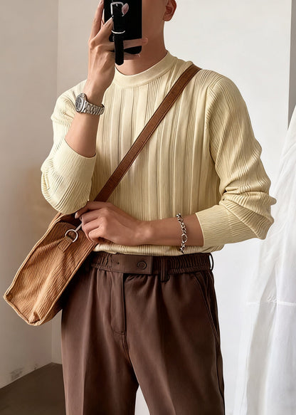 Slim Fit Apricot O Neck Striped Knit Sweater Winter